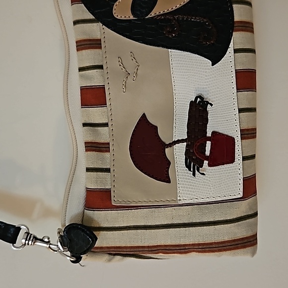 VTG BRIGHTON Canvas Beach Scene Mini Baguette Carpet Shoulder Bag - Picture 4 of 10